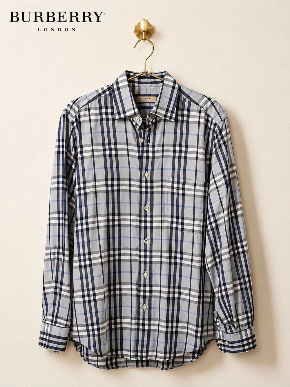 Burberry London Nova Check Button-Down Shirt | Blue Plaid | 100% Cotton